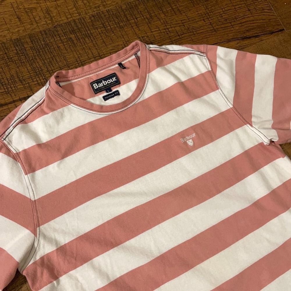 Barbour Sailor T-Shirt Mens Size L Pink White Preppy Striped MTS0887NY91
